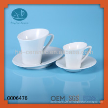 Weißer Porzellantasse und Untertasse, kundenspezifische Keramikschale und Untertasse mit Logo, Teetassen mit Teller